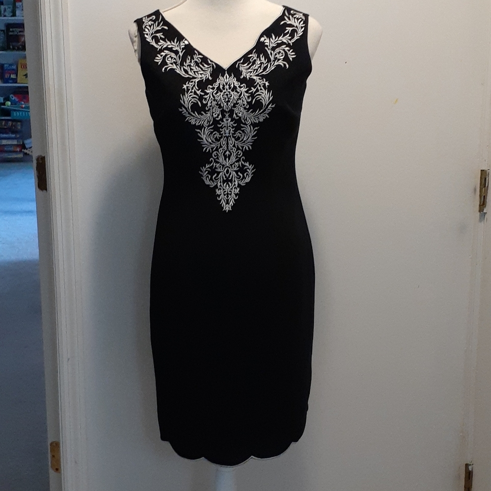 Dress barn V-neck embroidered black dress